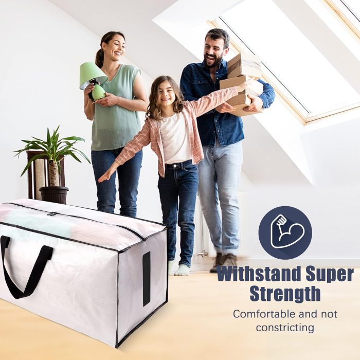 HOMESURE 8 Pack Large Strong Moving Bags with Zippers & Carrying Handles - Water-Resistant - Heavy Duty Storage Tote for Space Saving, Fold Flat, Alternative to Moving Box (Semi-Transparent) - Image 6