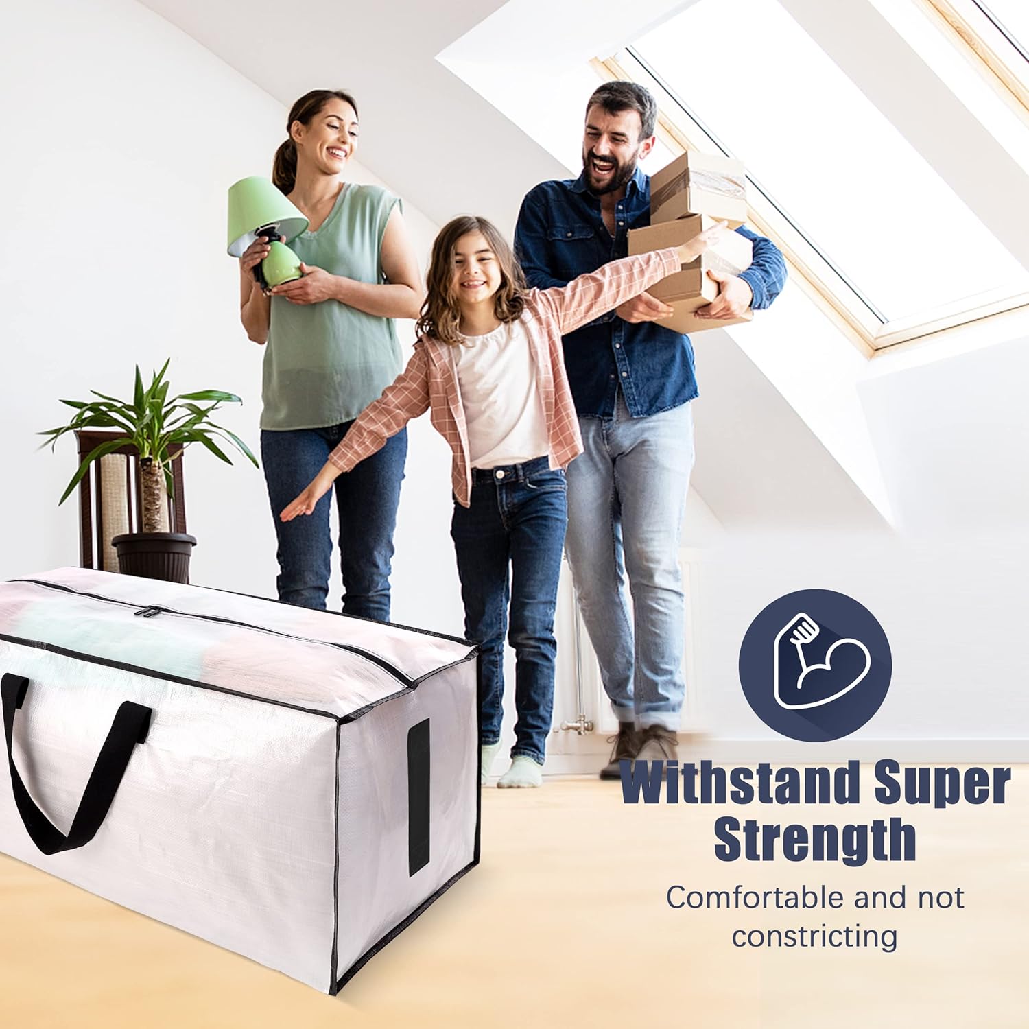 HOMESURE 8 Pack Large Strong Moving Bags with Zippers & Carrying Handles - Water-Resistant - Heavy Duty Storage Tote for Space Saving, Fold Flat, Alternative to Moving Box (Semi-Transparent) - Image 6