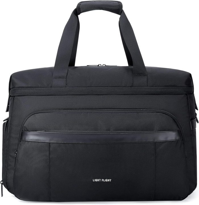 Duffle Bag for Travel, LIGHT FLIGHT 55L Expandable Travel Duffel Bags with Shoe Compartment,Carry On Weekender Overnight Bags for Men,Black