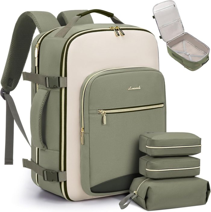 40L Travel Backpack for Women & Men, Large Carry on Backpack for Airplanes with 3 Packing Cubes, TSA Personal Item Travel Bag fits 17" Laptop, Waterproof Travel Essentials Airline Approved