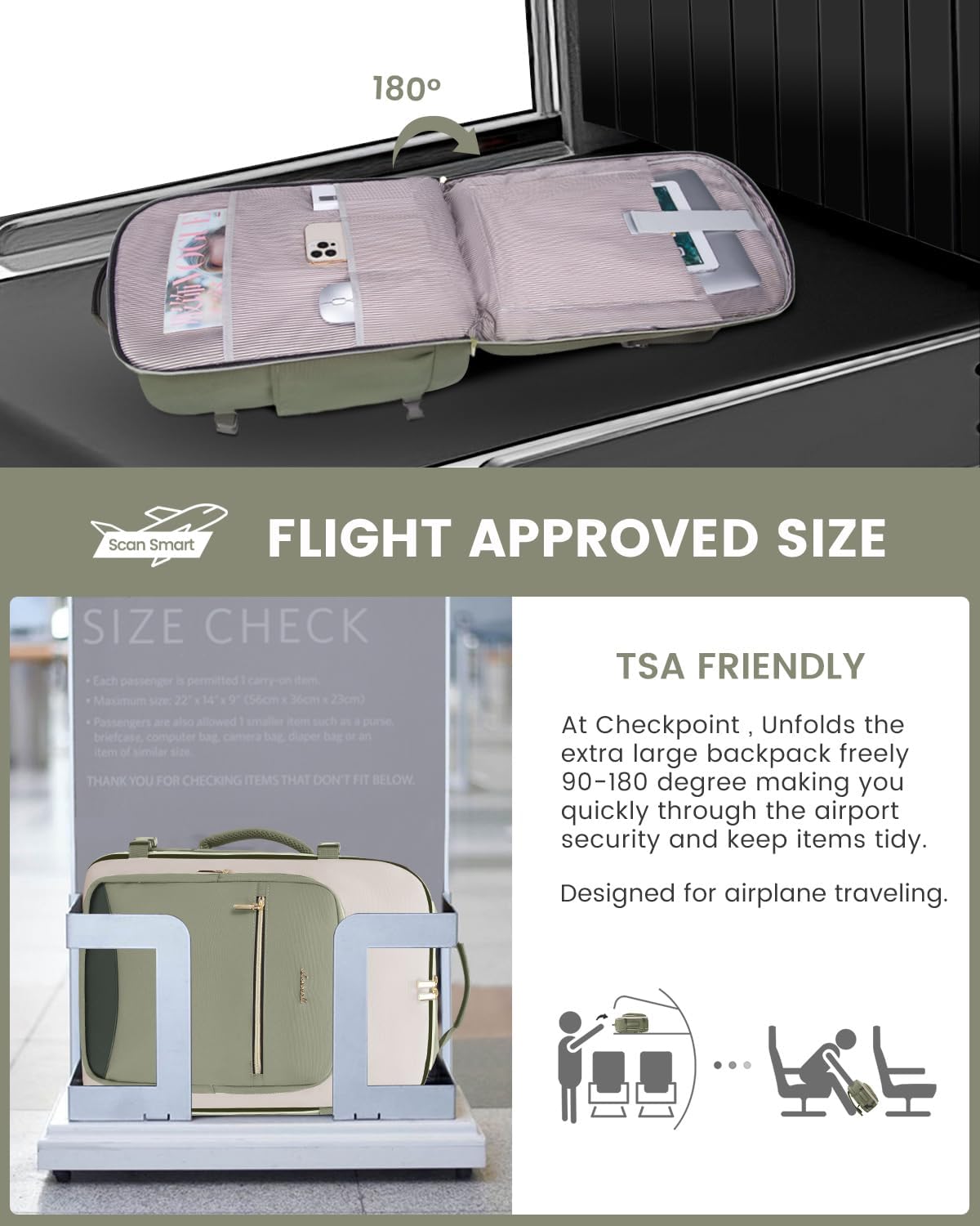 40L Travel Backpack for Women & Men, Large Carry on Backpack for Airplanes with 3 Packing Cubes, TSA Personal Item Travel Bag fits 17" Laptop, Waterproof Travel Essentials Airline Approved - Image 3