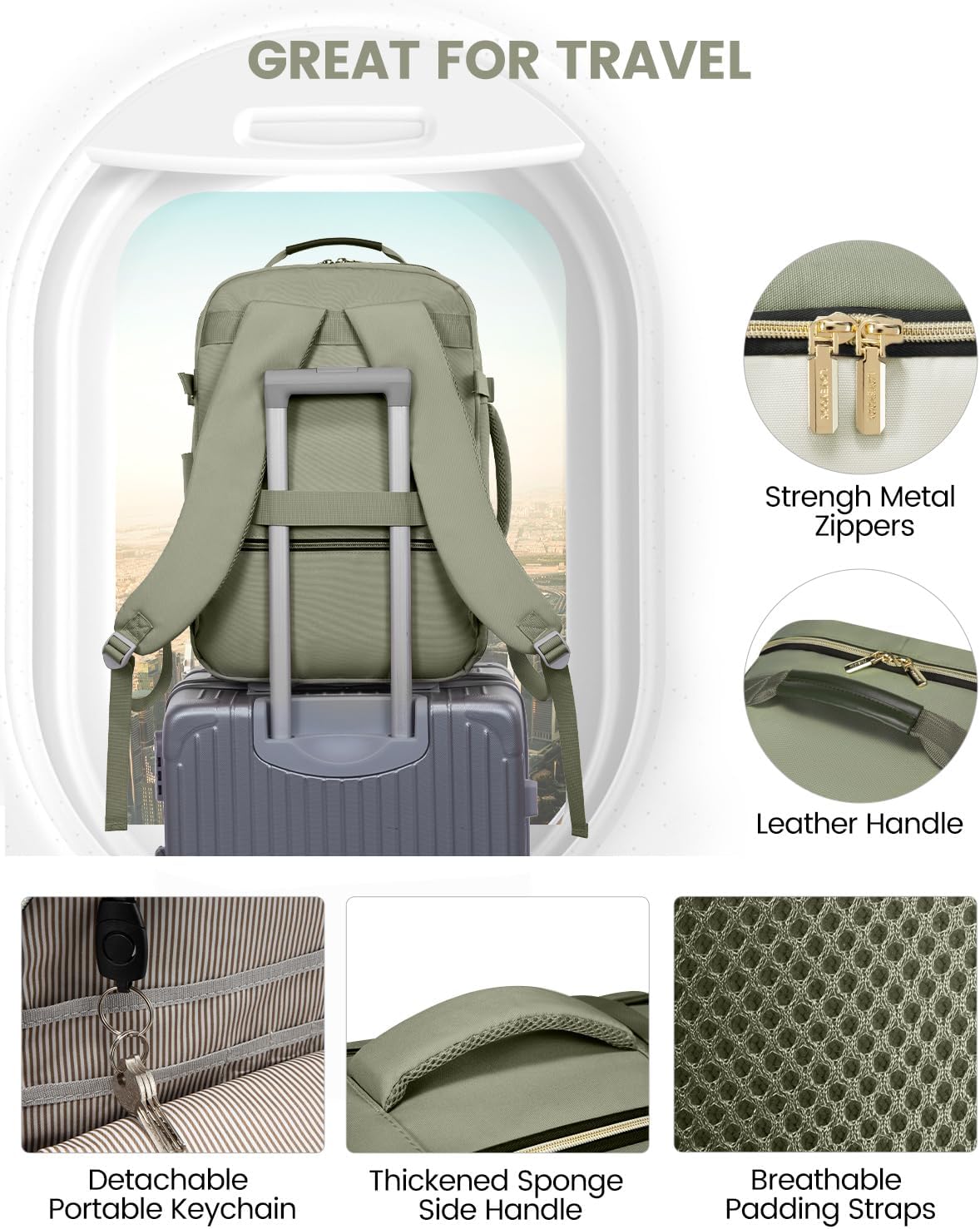40L Travel Backpack for Women & Men, Large Carry on Backpack for Airplanes with 3 Packing Cubes, TSA Personal Item Travel Bag fits 17" Laptop, Waterproof Travel Essentials Airline Approved - Image 7