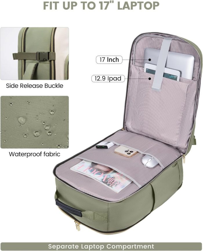 40L Travel Backpack for Women & Men, Large Carry on Backpack for Airplanes with 3 Packing Cubes, TSA Personal Item Travel Bag fits 17" Laptop, Waterproof Travel Essentials Airline Approved - Image 8